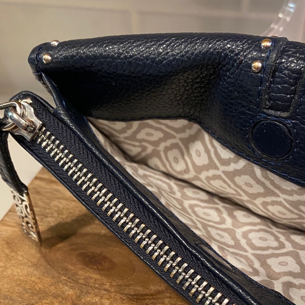 Brighton Navy Studded Leather Organizer Wallet Silver Scroll Zip - Picture 4 of 10